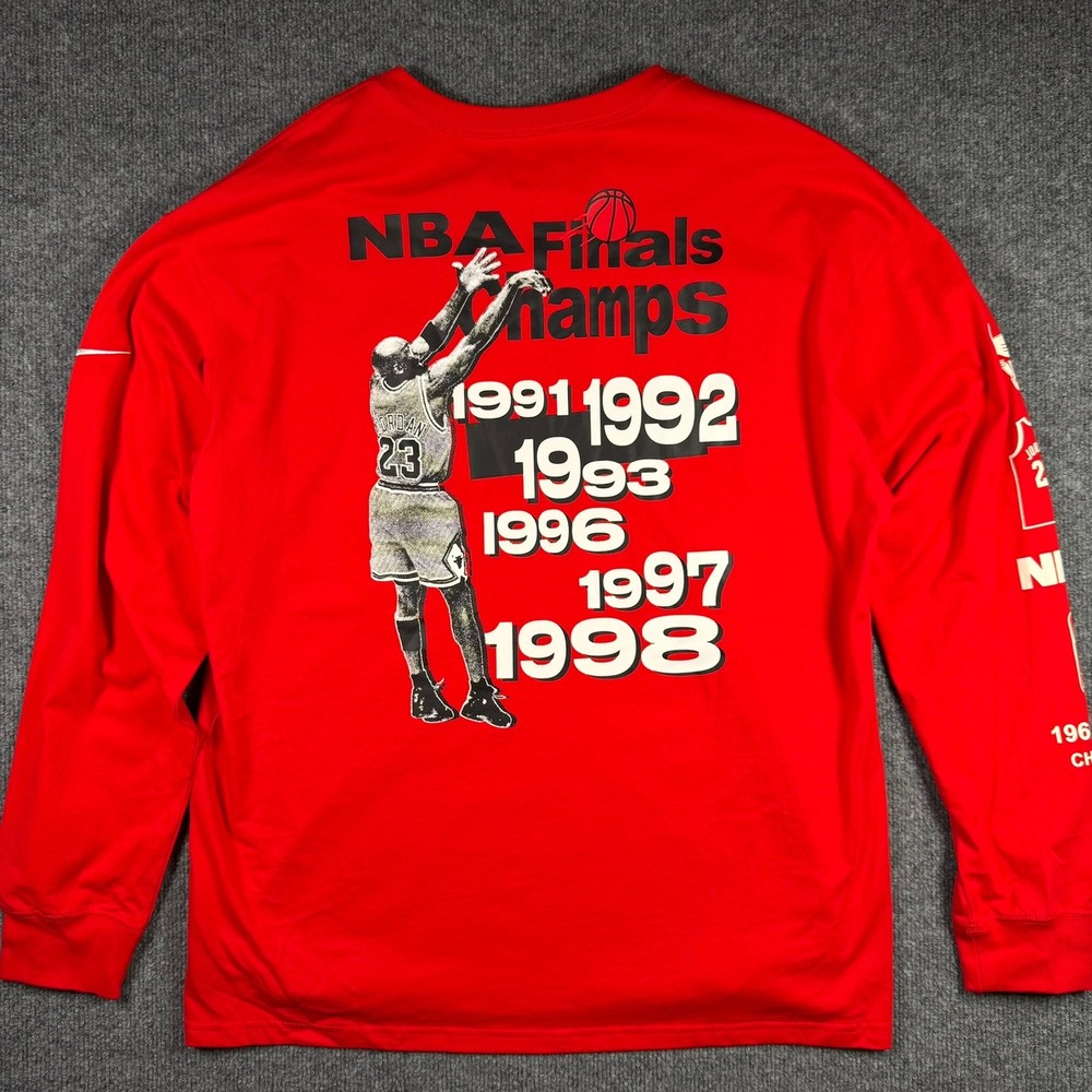 Nike Chicago Bulls Long Sleeve Shirt Mens L Red NBA Finals Champions Jordan 23